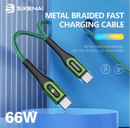 Sikenai 66W Fast Quick Charging Nylon Braid USB Data Cable Type C for Android