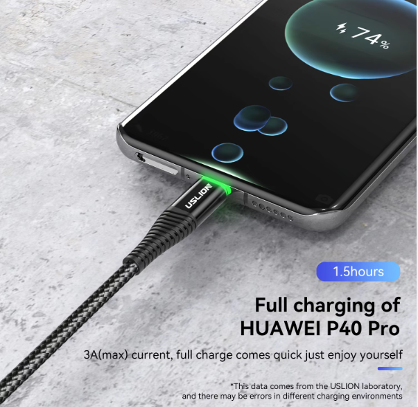 USLION 0.5M 1M 2M 3A Fast Charging Green LED Data Charger Cable Micro USB Type C Data Cable Mobile Phone USB Cable For Samsung