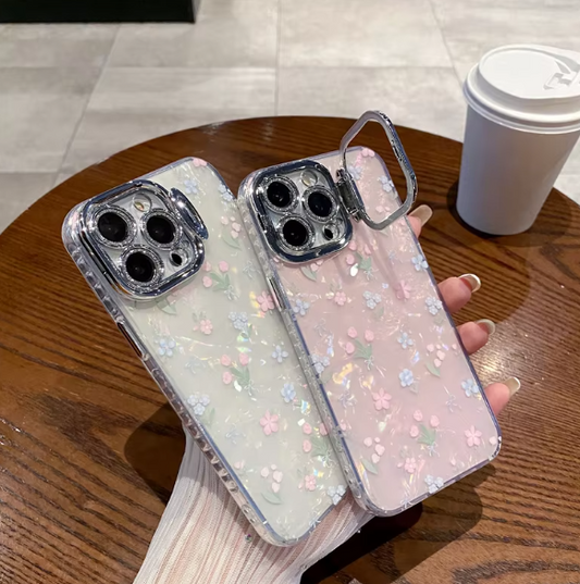 Korean-style shell flower fashion phone case for iPhone15promax 14pro 13 lens holder 12 all-inclusive 11 drop proof