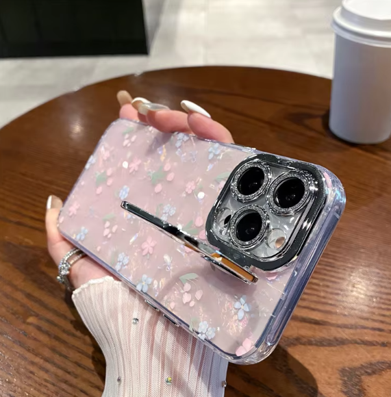 Korean-style shell flower fashion phone case for iPhone15promax 14pro 13 lens holder 12 all-inclusive 11 drop proof