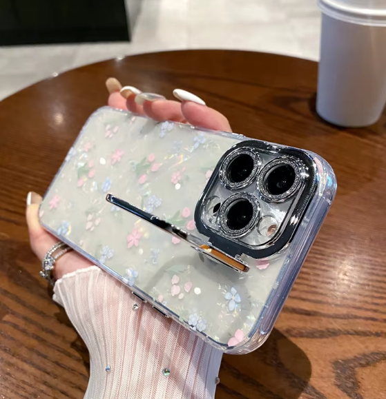 Korean-style shell flower fashion phone case for iPhone15promax 14pro 13 lens holder 12 all-inclusive 11 drop proof