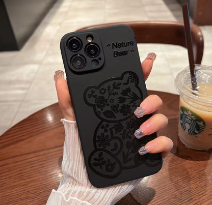 Luxury Black flower Bear fashion phone case for iPhone14promax Creative 13pro Anti-fall 12 personality 11 Soft Shell 14plus