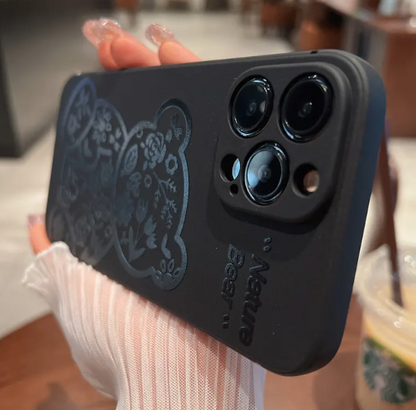 Luxury Black flower Bear fashion phone case for iPhone14promax Creative 13pro Anti-fall 12 personality 11 Soft Shell 14plus