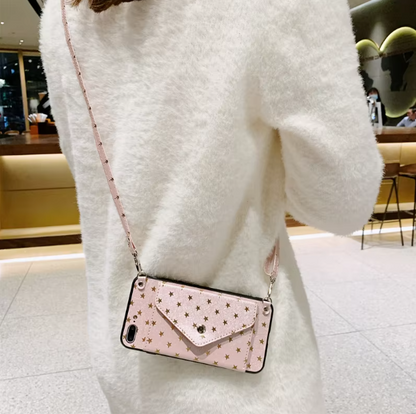 Luxury leather full screen Stars coin purse fashion phone case for iPhone14promax Strap long rope 13pro Anti-fall 12 insert card