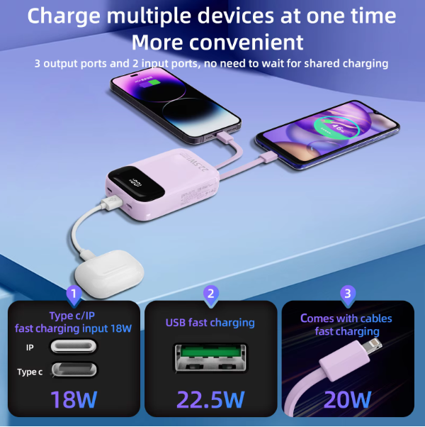 20000mAh Portable Power Bank 22.5W Fast Charging Large Capacity Power Banks With LED Digital Display